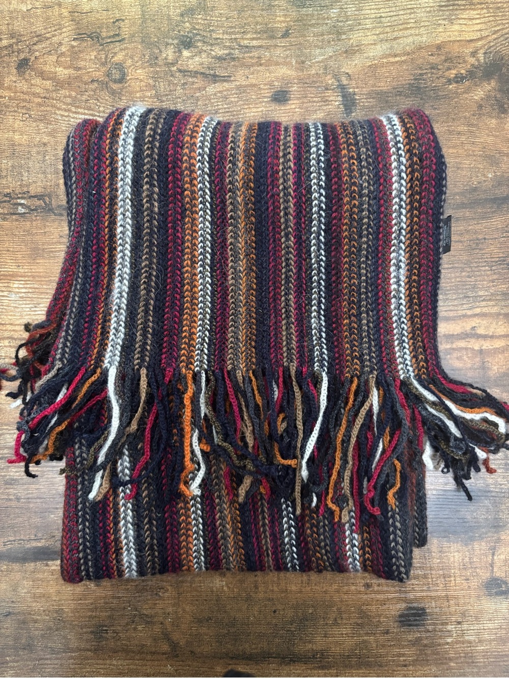 Tumi Multicolor 100% Alpaca Autumn Hues Striped Fringed Unisex Scarf, 8” x 88”